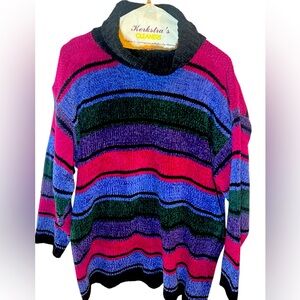 Vintage 1980’s Richly Striped Multicolor Turtleneck Sweater by Basic Editions. L